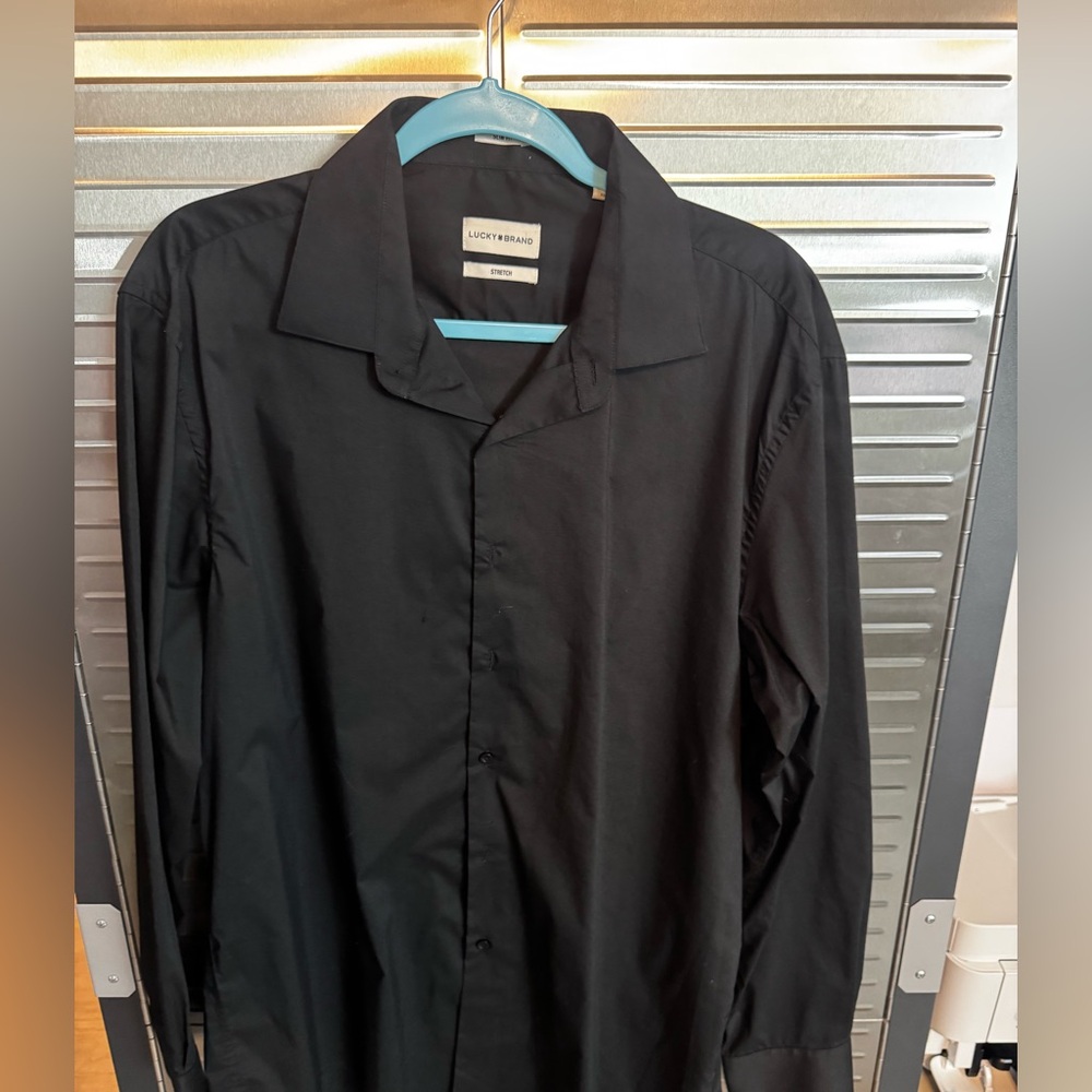 Men’s Lucky Black Button Down - Stretch Material, Size XL 17-17.5, Sleeve: 34/35